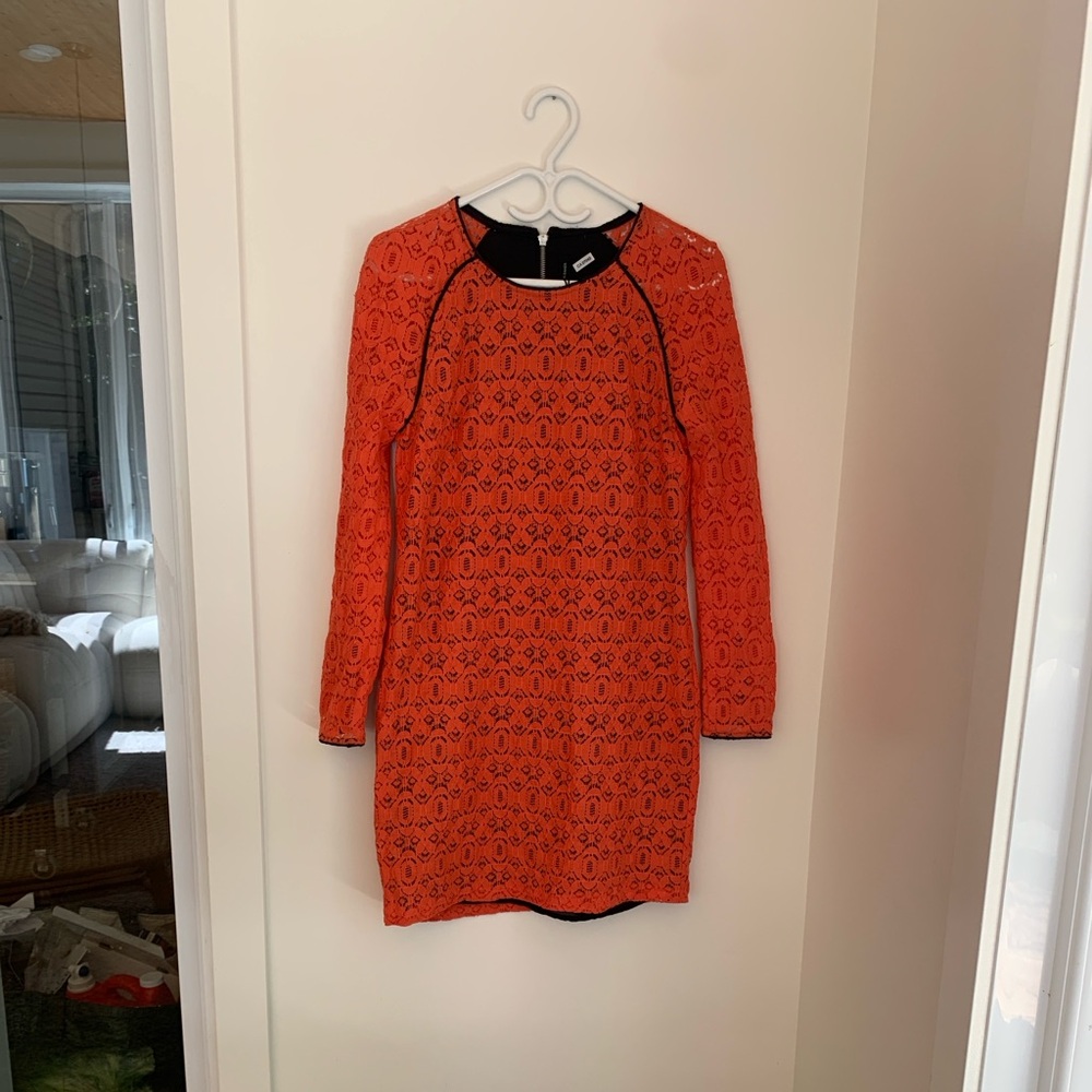 Walter Baker Orange Lace Long Sleeve Dress